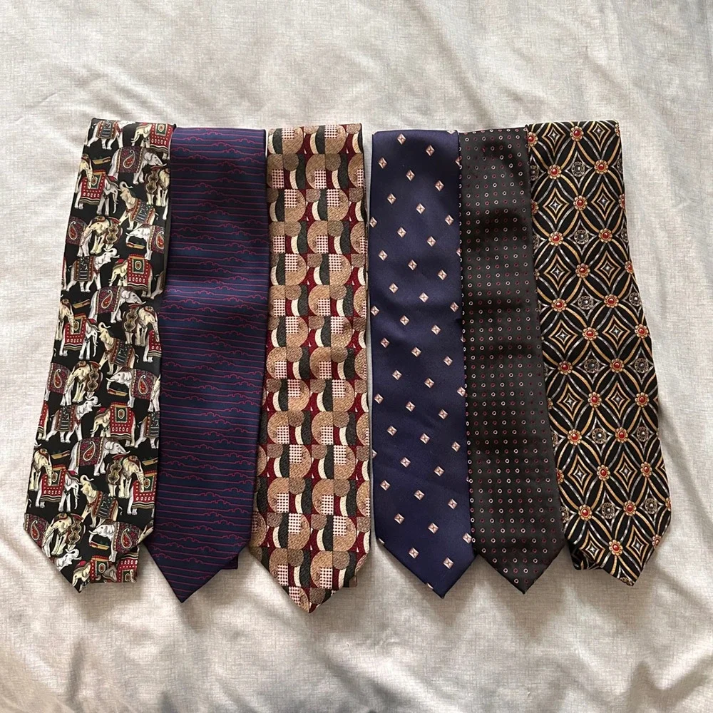 Lot Of 6 Vintage 100% Silk Neckties‎ Formal Patterned Designer Wrinkle-resistant
